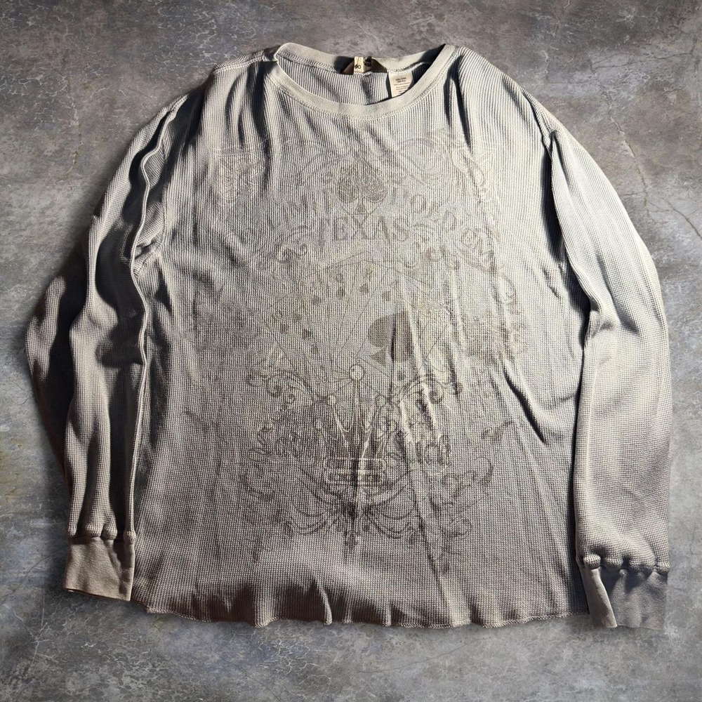 No Boundaries Mens Gray Thermal Long Sleeve Shirt Crown Graphic 2XL
